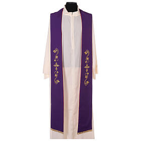 Reversible tristole with embroidery, 100% polyester, red and purple