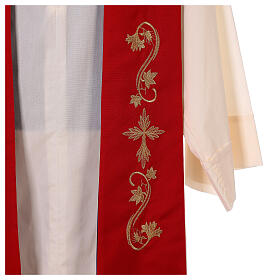 Reversible tristole with embroidery, 100% polyester, red and purple