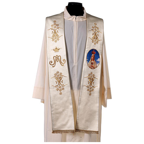 Marian stole, Our Lady of Fatima, gold embroidery with rhinestones 1