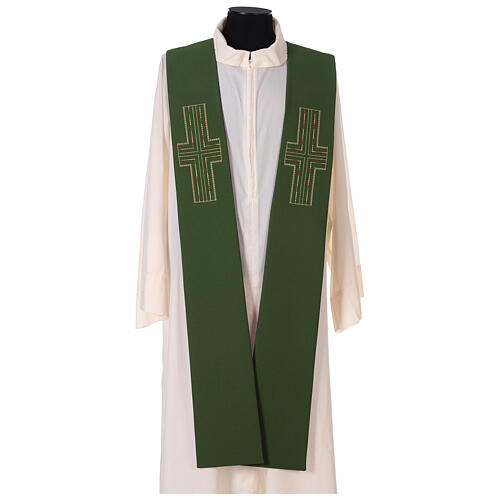 Reversible tristole with cross embroidery, 100% polyester, green and purple 4