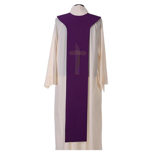 Étole liturgique bicolore verte et violette croix 100% polyester 5
