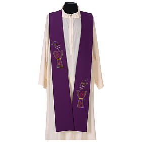 Reversible tristole, chalice and grapes, 100% polyester, green and purple