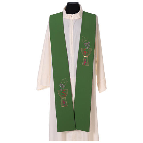 Liturgical tristole chalice and grapes two-colored green and purple 100% polyester 5