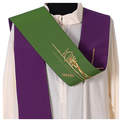 Estola litúrgica três faixas bicolor roxa e verde 100% poliéster 2