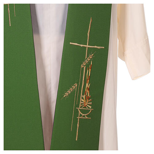 Estola litúrgica três faixas bicolor roxa e verde 100% poliéster 4