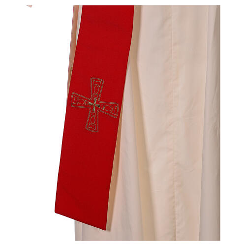 Diakonenstola mit Kreuz, 100% Polyester, Rot - Weiß Gamma 2