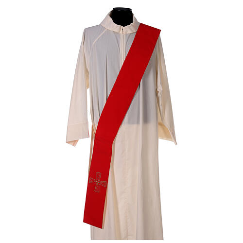 Deacon stole with crosses, 100% polyester, white and red Gamma 1
