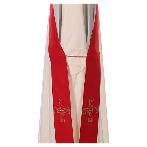 Deacon stole with crosses, 100% polyester, white and red Gamma 3