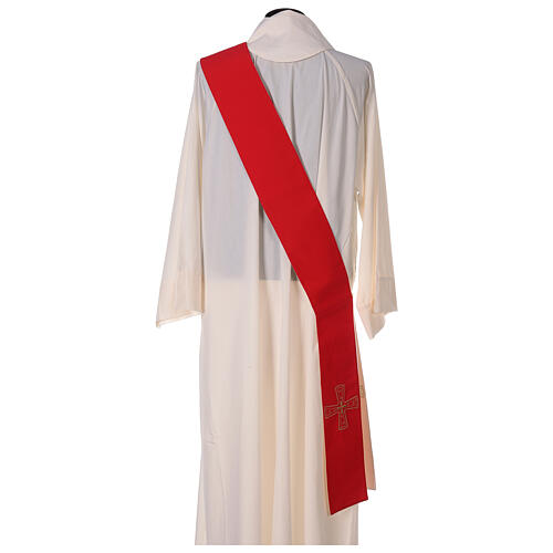Deacon stole with crosses, 100% polyester, white and red Gamma 4
