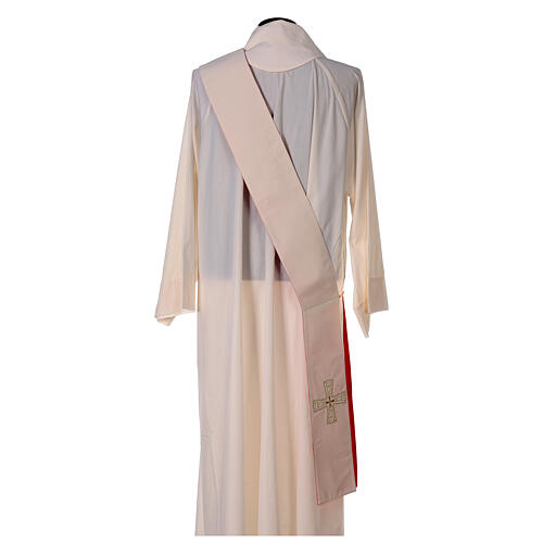Deacon stole with crosses, 100% polyester, white and red Gamma 8