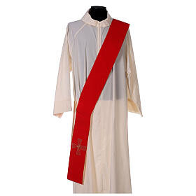Étole diaconal avec croix 100% polyester blanc et rouge