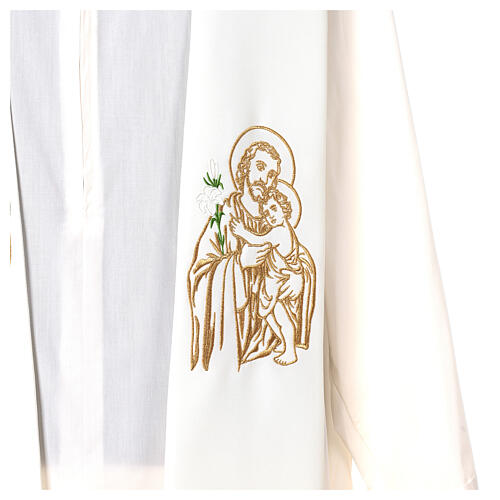 Einfarbige Langstola mit Sankt Joseph aus 100% Polyester in liturgischen Farben 3
