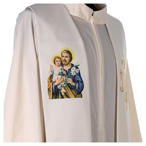 Simple ivory stole, polyester, Saint Joseph and IHS 3