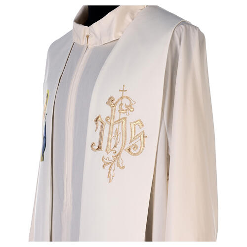 Simple ivory stole, polyester, Saint Joseph and IHS 4