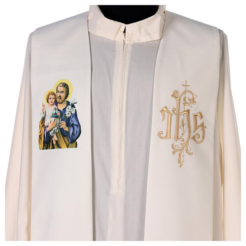 Clergy stole Saint Joseph ivory simple IHS polyester 2