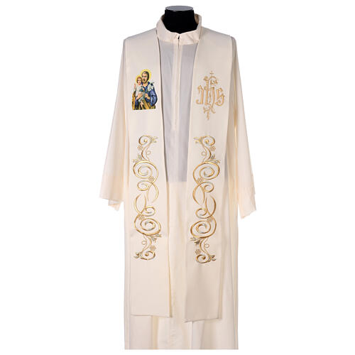 Embroidered stole, Saint Joseph and golden IHS, ivory polyester 1