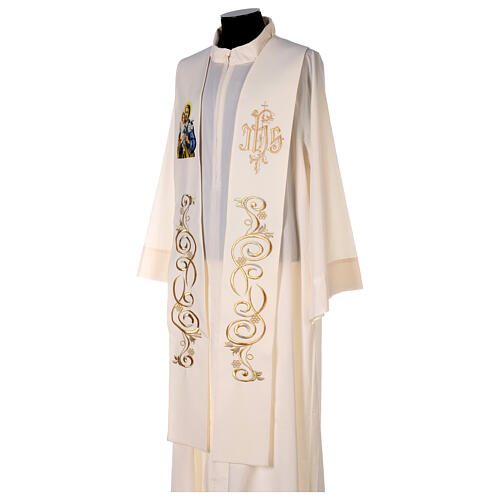 Embroidered stole, Saint Joseph and golden IHS, ivory polyester 5