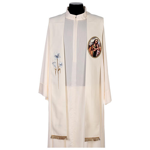 Colored liturgical stole with St Joseph 100% polyester 1