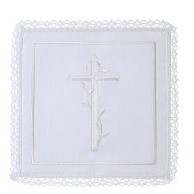 Altar linens of silk, cotton and viscose, set of 4, cross embroidery