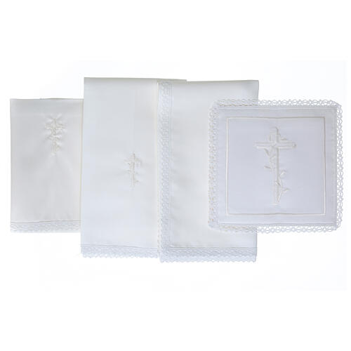 Altar linens of silk, cotton and viscose, set of 4, cross embroidery 3