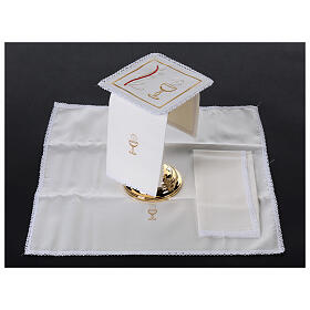 Kelchwäsche-Set, Kelch und Flamme als Stickerei, aus Seide, Baumwolle und Viskose – 4-teilig