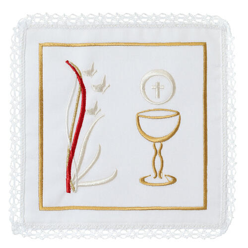 Altar linens of silk, cotton and viscose, set of 4, chalice embroidery 1