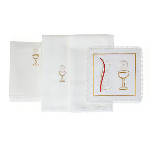 Altar linens of silk, cotton and viscose, set of 4, chalice embroidery 3