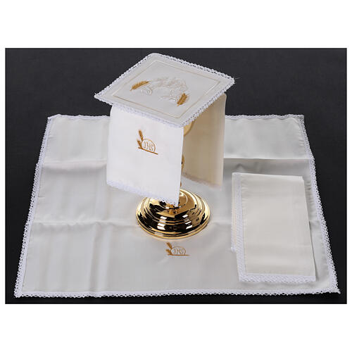 Kelchwäsche-Set, Ähren- und Brot-Motiv als Stickerei, aus Leinen, Baumwolle und Viskose – 4-teilig 2