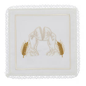 Set of 4 altar linens, ears of wheat and bread, linen cotton and viscose