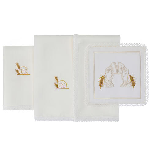 Set of 4 altar linens, ears of wheat and bread, linen cotton and viscose 3