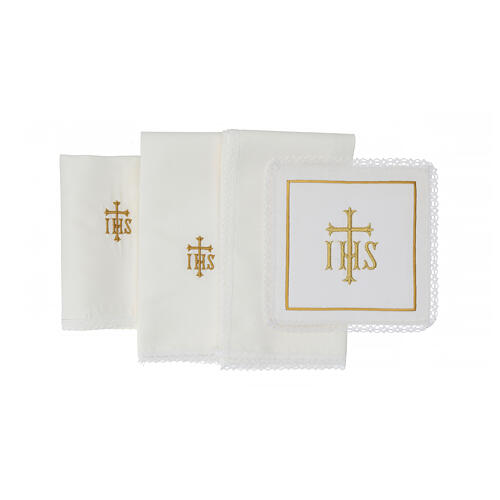 Kelchwäsche-Set, JHS-Symbol als Stickerei, aus Seide, Baumwolle und Viskose – 4-teilig 3