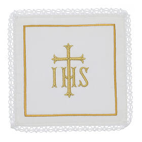 Set of 4 altar linens, silk, cotton and viscose, JHS