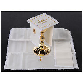 Set of 4 altar linens, silk, cotton and viscose, JHS
