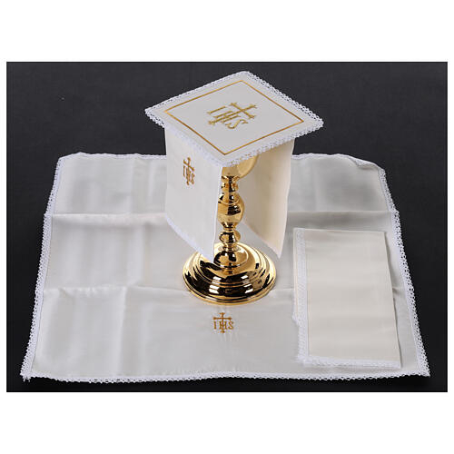 Set of 4 altar linens, silk, cotton and viscose, JHS 2