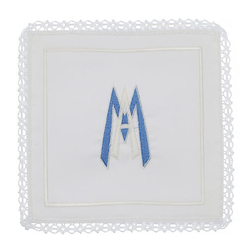 Kelchwäsche-Set, Marienmonogramm MA als Stickerei, aus Seide, Baumwolle und Viskose – 4-teilig 1