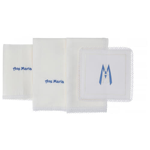 Kelchwäsche-Set, Marienmonogramm MA als Stickerei, aus Seide, Baumwolle und Viskose – 4-teilig 3
