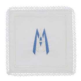 Set of 4 altar linens, silk, cotton and viscose, Marial initials