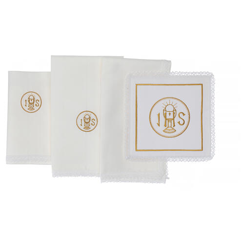 Kelchwäsche-Set, JHS-Symbol mit Kelch als Stickerei, aus Seide, Baumwolle und Viskose – 4-teilig 3