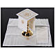 Set of 4 altar linens, silk, cotton and viscose, JHS and chalice s2