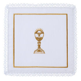 Altar linens of silk, cotton and viscose, set of 4, golden chalice embroidery