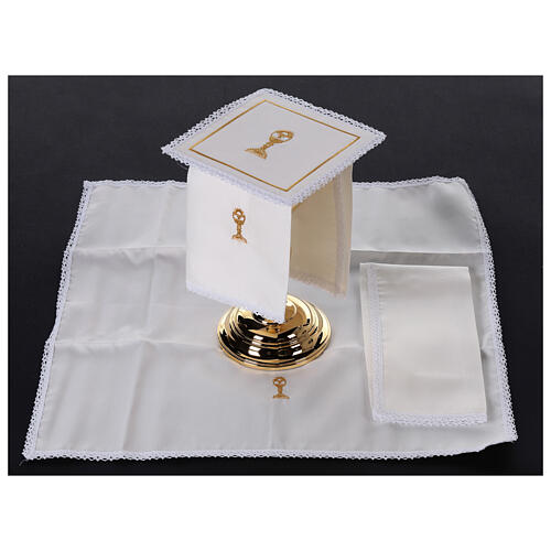 Conjunto de altar seda algodão viscose cálice dourado 4 peças 2