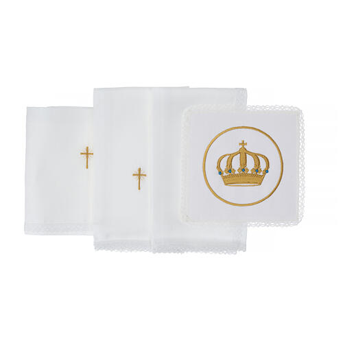 Set of 4 altar linens, silk, cotton and viscose, crown 3