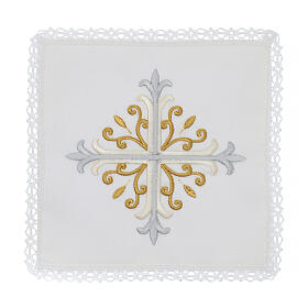Conjunto de altar 4 peças seda algodão viscose cruz e flores