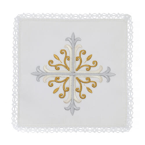 Conjunto de altar 4 peças seda algodão viscose cruz e flores 1