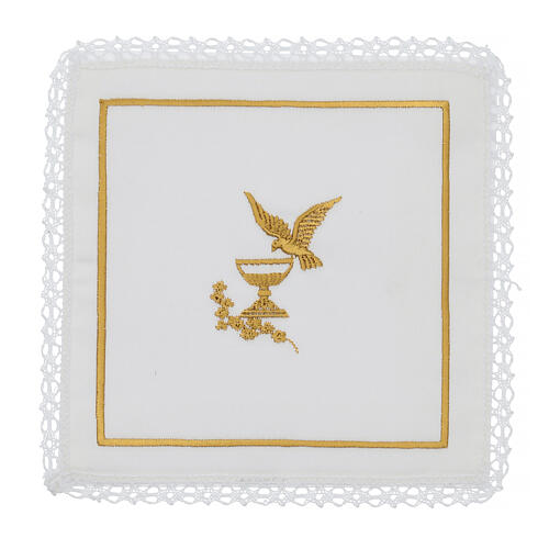 Kelchwäsche-Set, Kelch- und Tauben-Motiv als Stickerei, aus Seide, Baumwolle und Viskose – 4-teilig 1