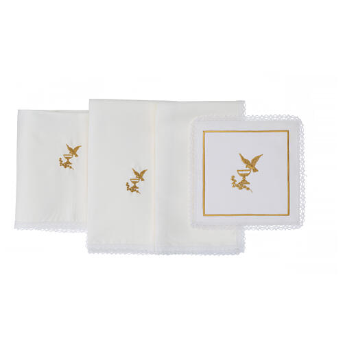 Kelchwäsche-Set, Kelch- und Tauben-Motiv als Stickerei, aus Seide, Baumwolle und Viskose – 4-teilig 3