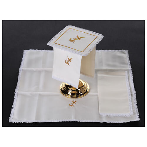 Set of 4 altar linens, silk, cotton and viscose, chalice and dove 2