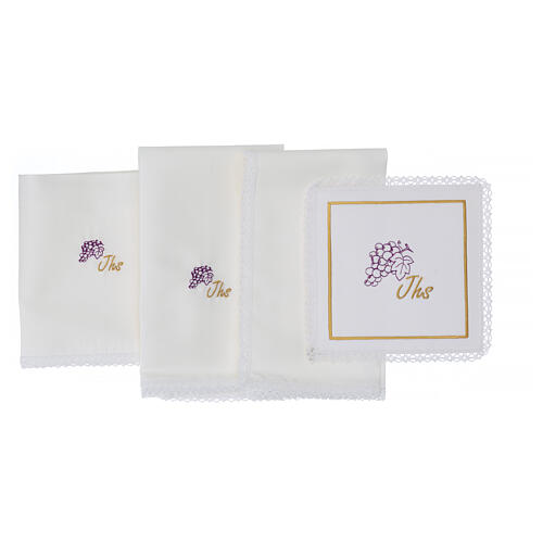 Set of 4 altar linens, silk, cotton and viscose, JHS with raisin 3