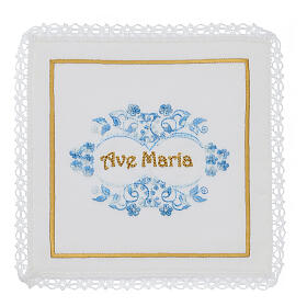 Set of 4 altar linens, silk, cotton and viscose, Ave Maria