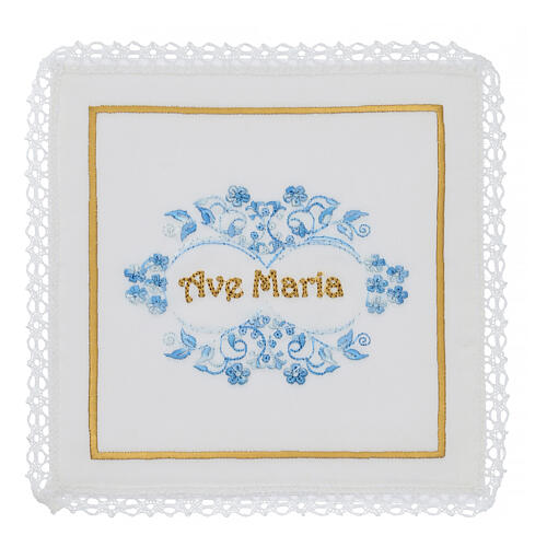 Set of 4 altar linens, silk, cotton and viscose, Ave Maria 1